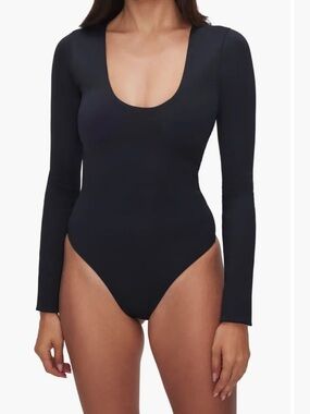 Good American Black Long Sleeve Scoop Neck Bodysuit